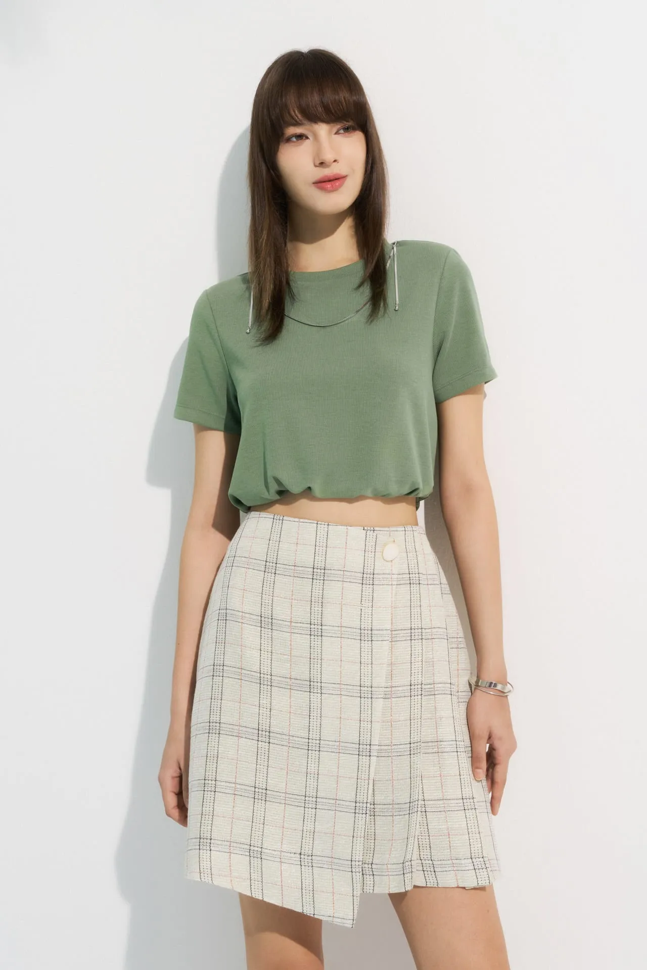 Cropped Ribbed Top with Elastic Hem