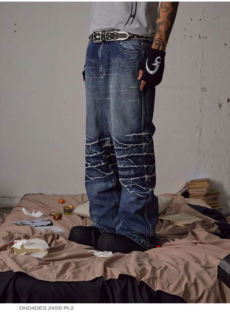 Damaged straight leg jeans