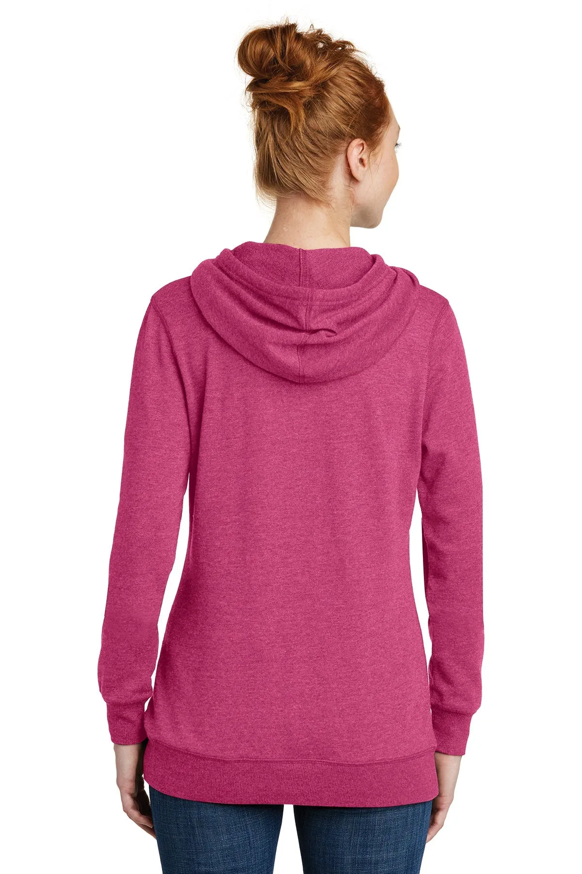 District Made Ladies Lightweight Hoodies, Heathered Pink Azalea