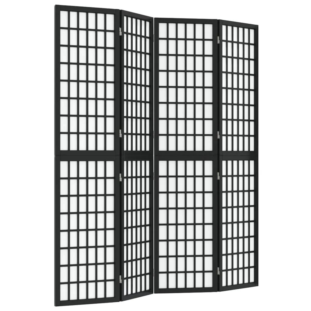 Folding 4-Panel Room Divider Japanese Style 160x170 cm Black