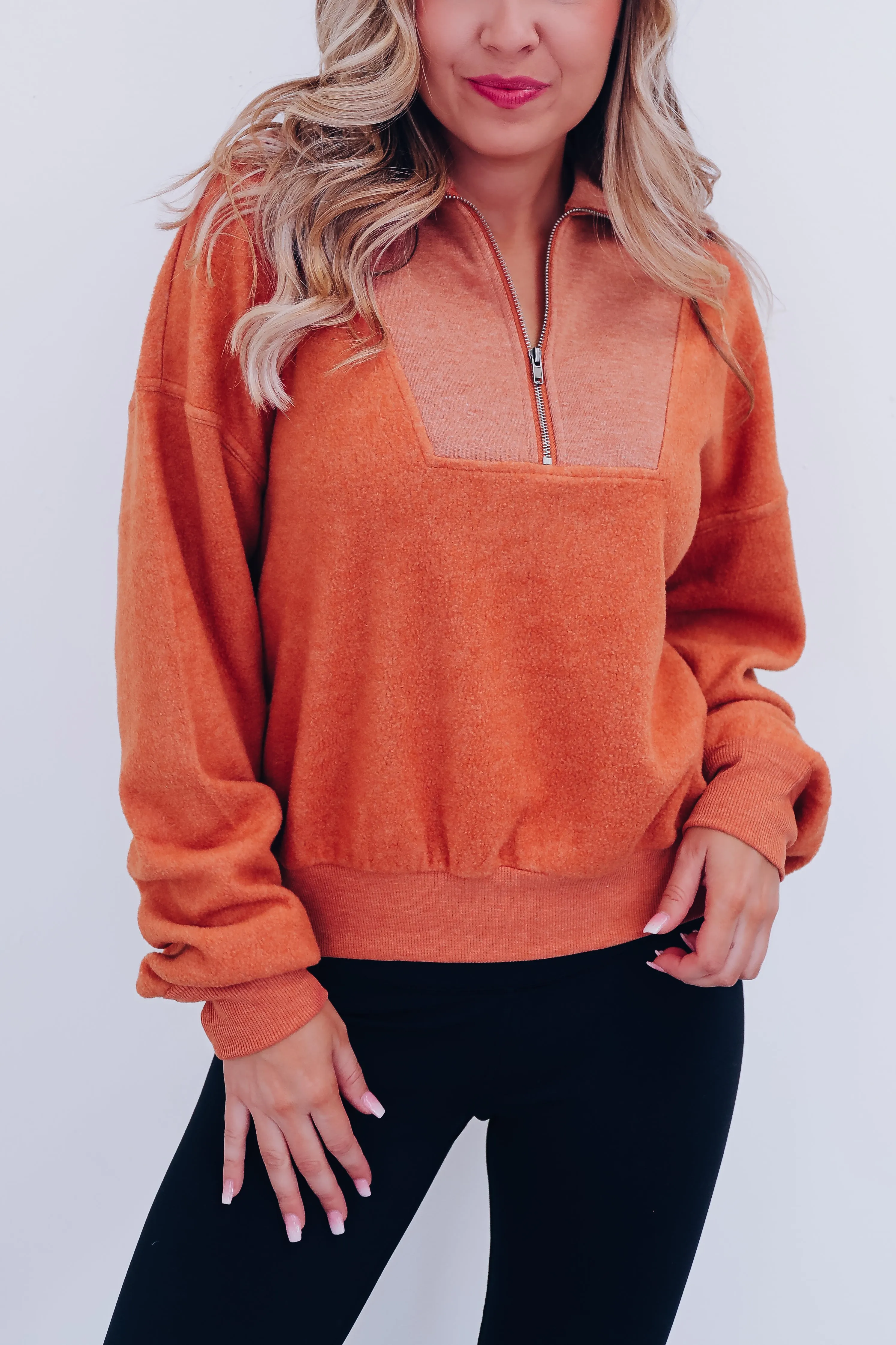 Frankie Fleece Contrasting Pullover - Terra Cotta