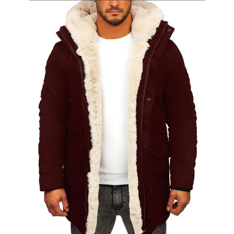 Fur Integrated Hooded Jacket Thick Warm Jacket Faux Fur Cotton-padded Coat