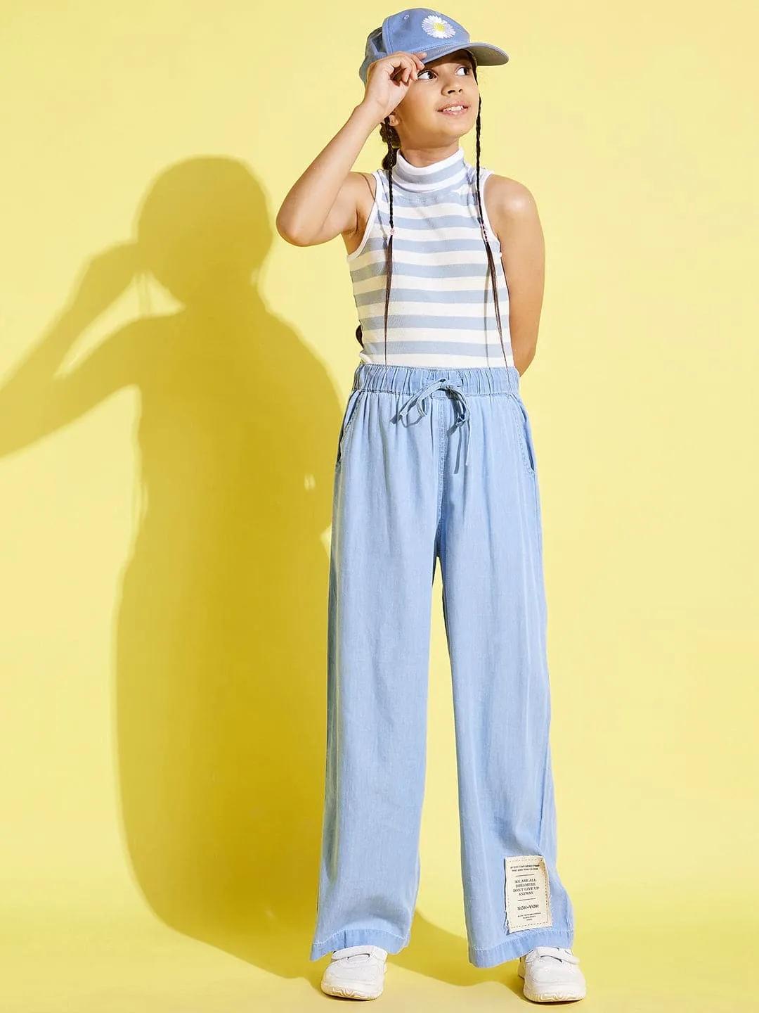 Girls Ice Blue Tencel Wide Leg Drawstring Pants - Lyush Kids