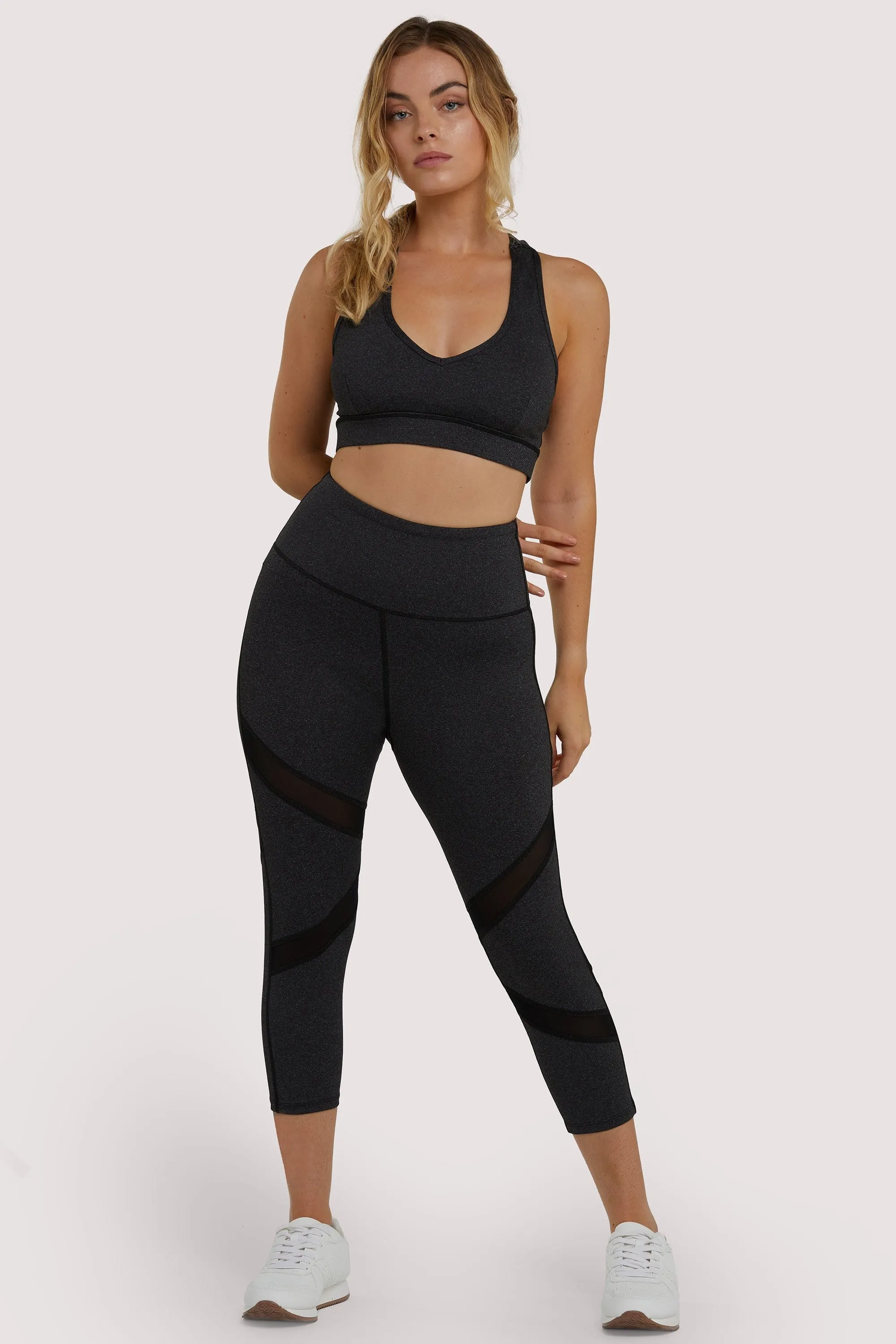 Grey Marl Mesh Panel Crop Leggings