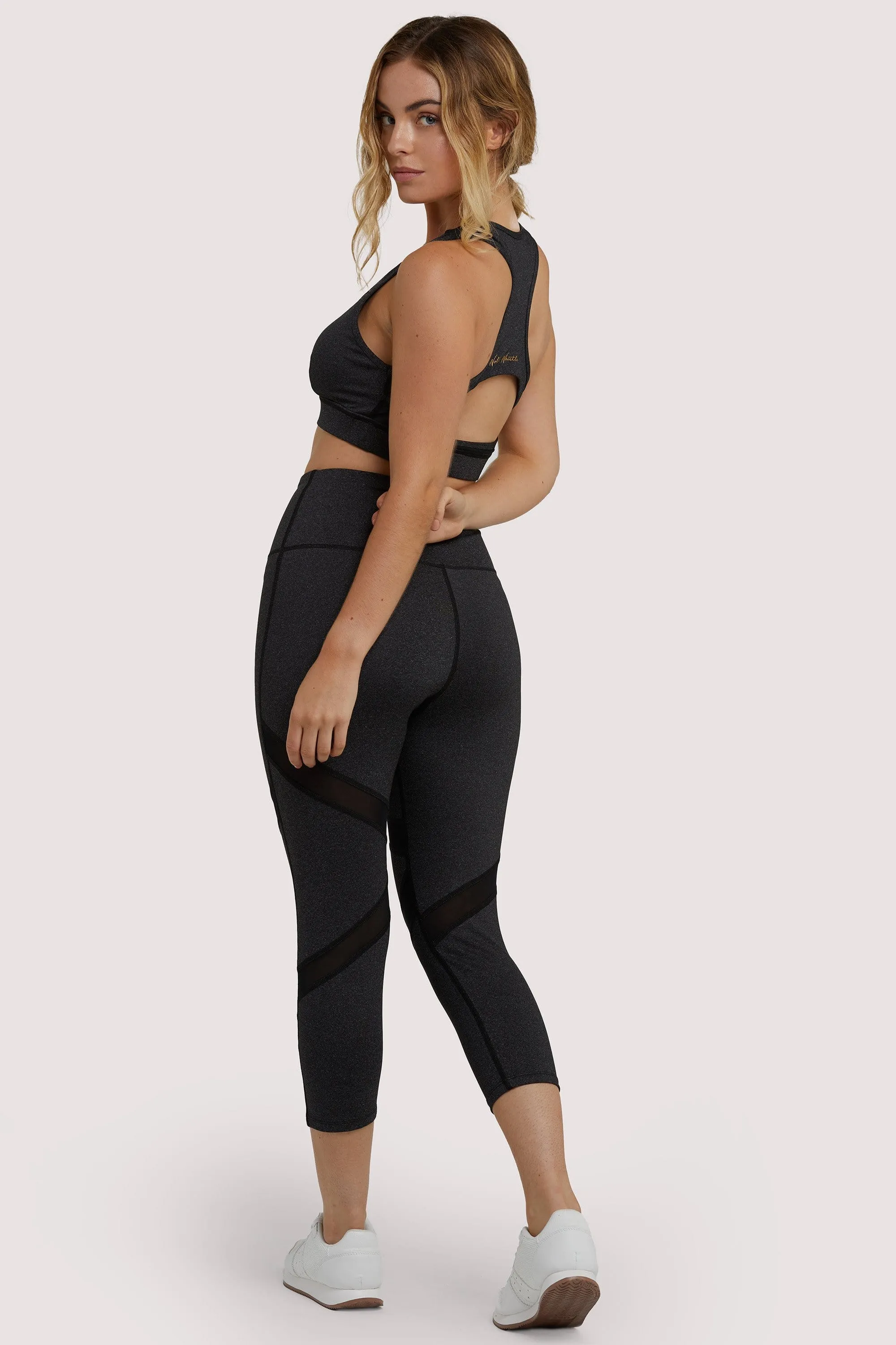 Grey Marl Mesh Panel Crop Leggings