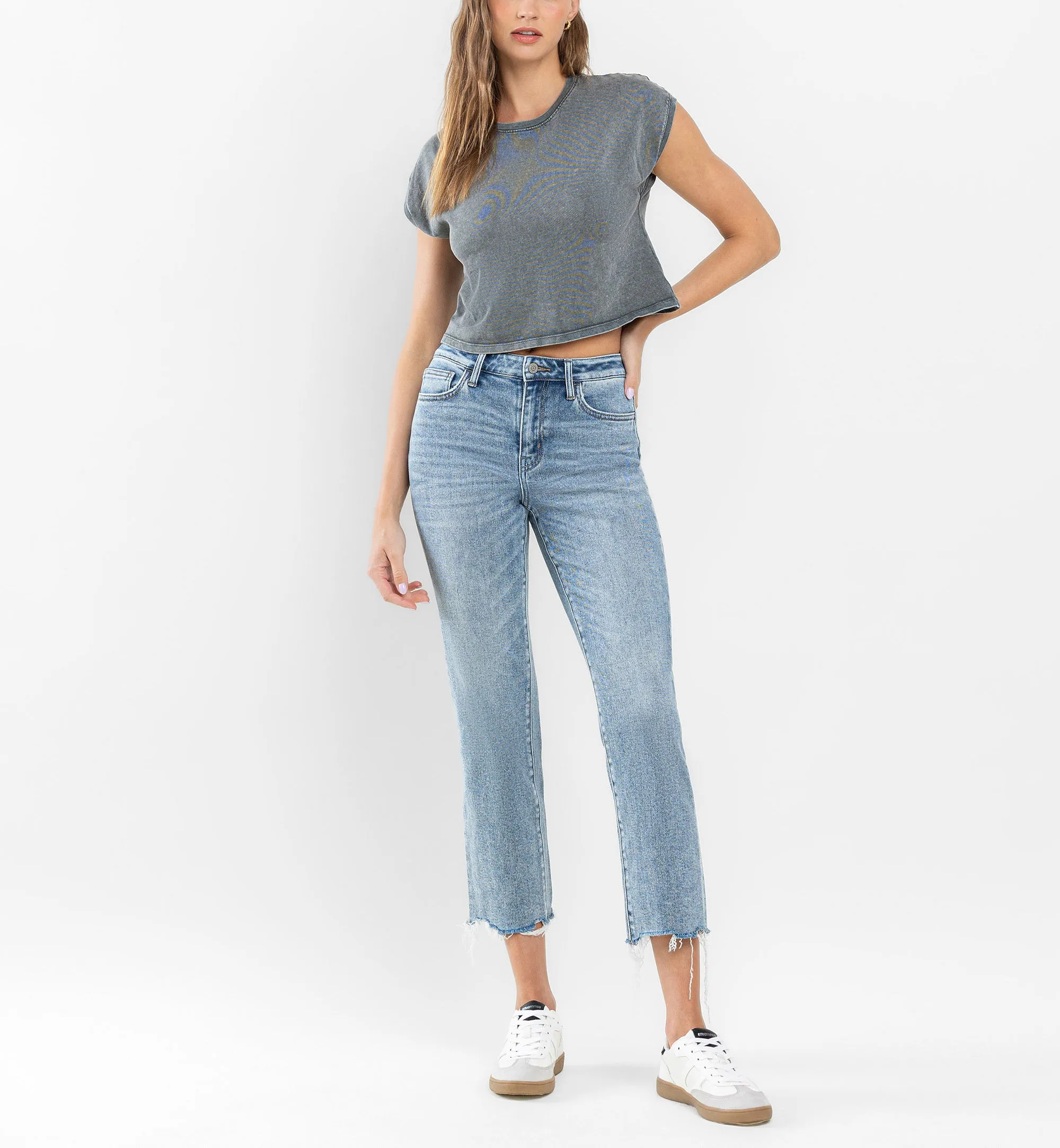 High Rise Cropped Straight Jeans