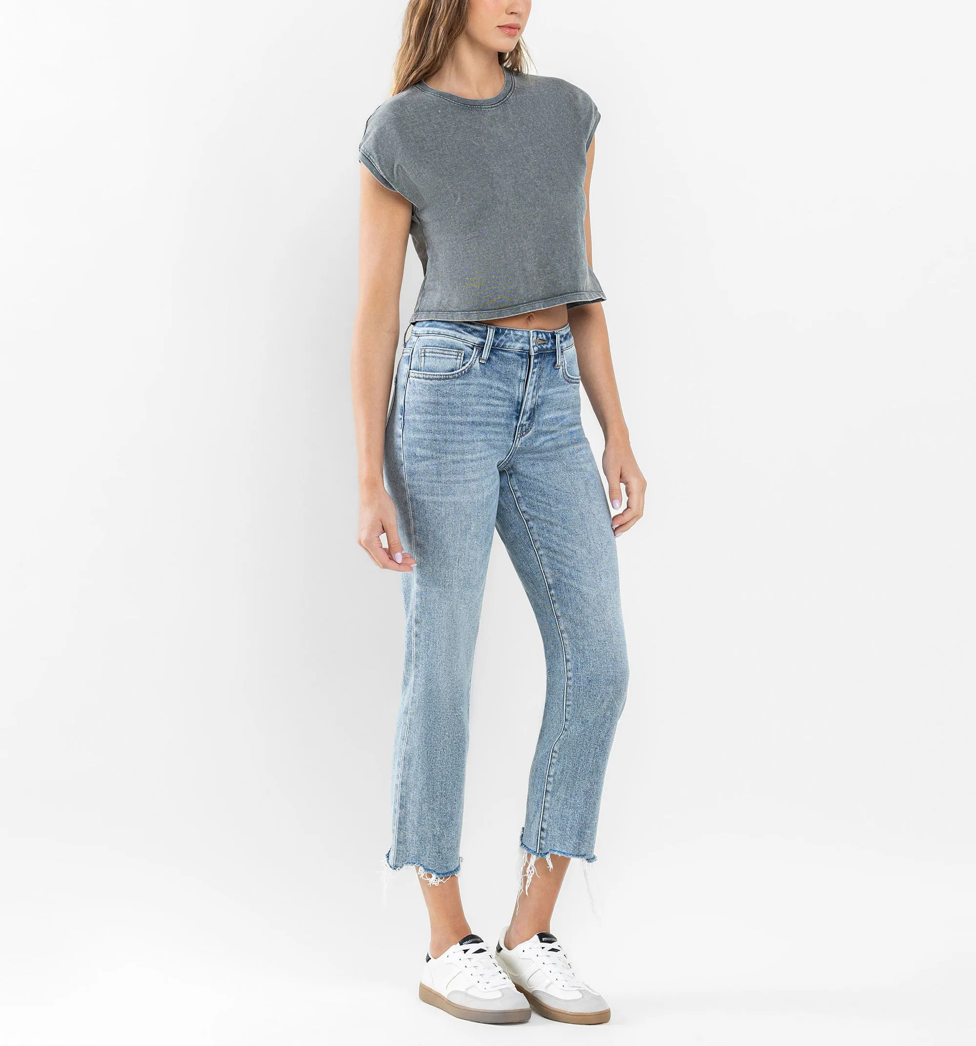 High Rise Cropped Straight Jeans