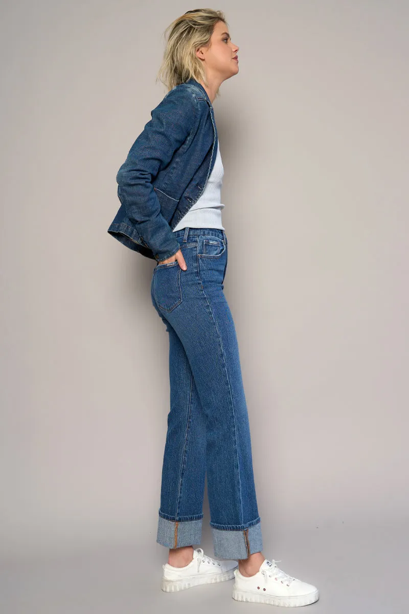 High Rise Cuffed Crop Boot Jeans