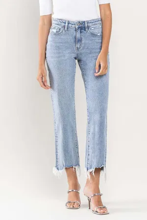 High Rise Distressed Hem Crop Dad Jeans