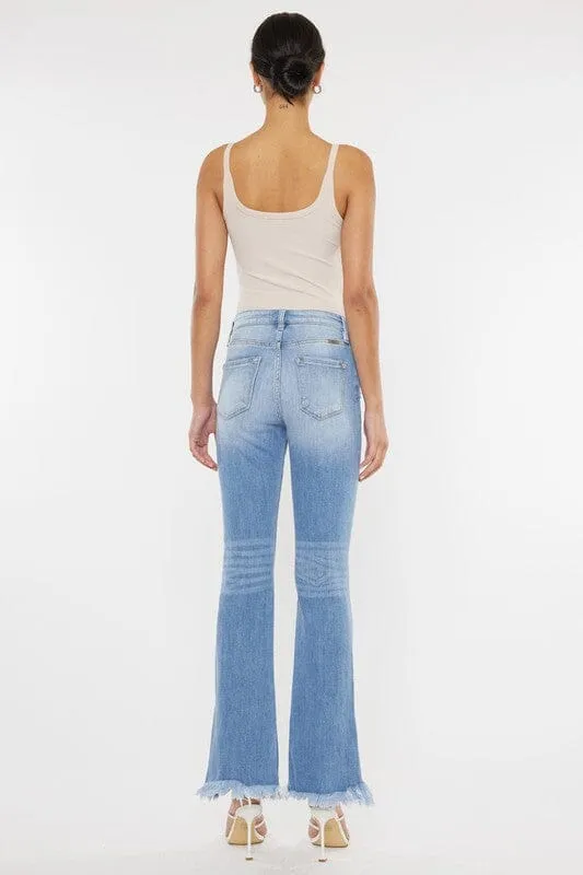 High Rise Frayed Hem Bootcut Jeans - Kan Can USA