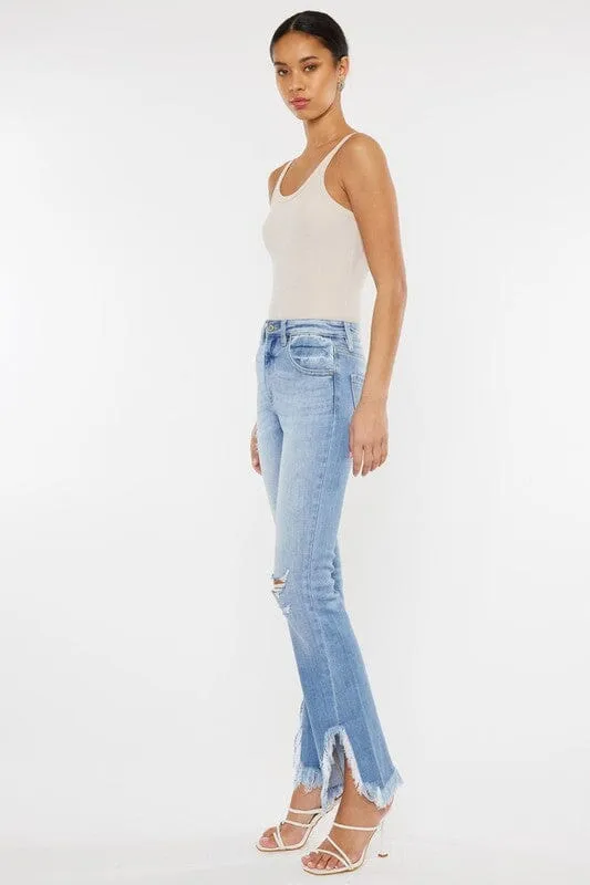 High Rise Frayed Hem Bootcut Jeans - Kan Can USA