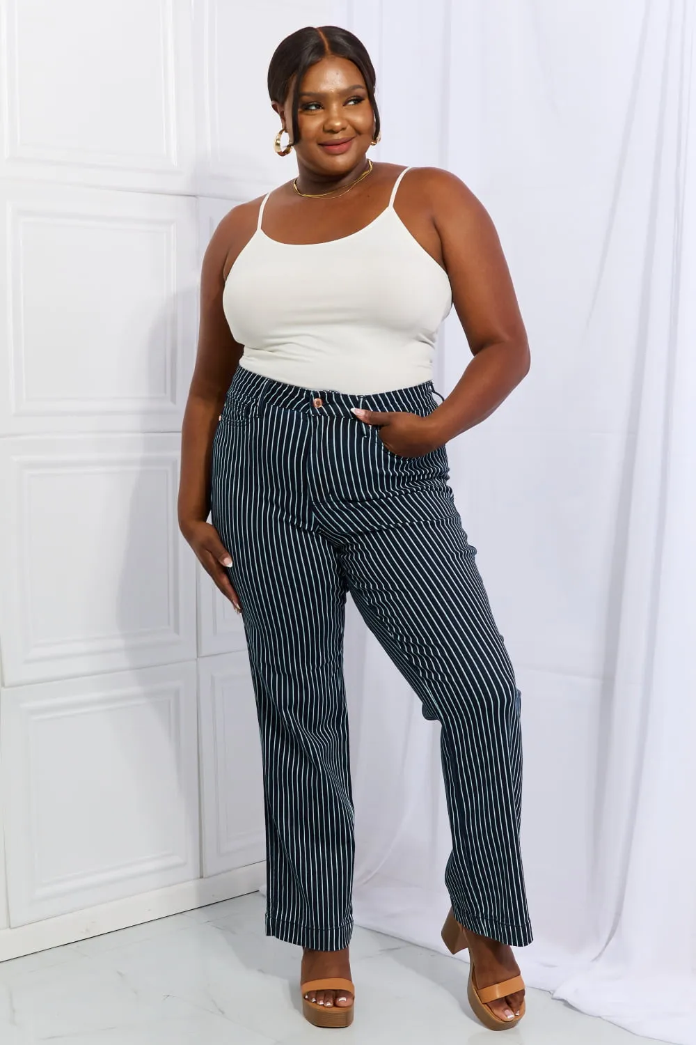 Judy Blue Cassidy Full Size High Waisted Tummy Control Striped Straight Jeans | Chic & Comfortable Denim