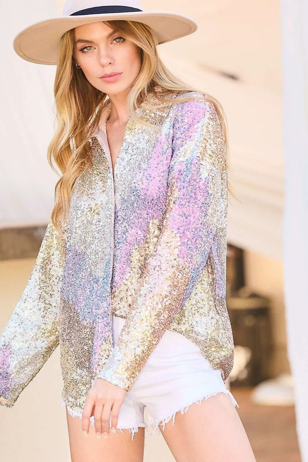 Let's Disco Multi SequinButton Down Shirt