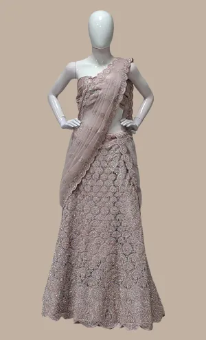 Light Mauve Embroidered Lengha