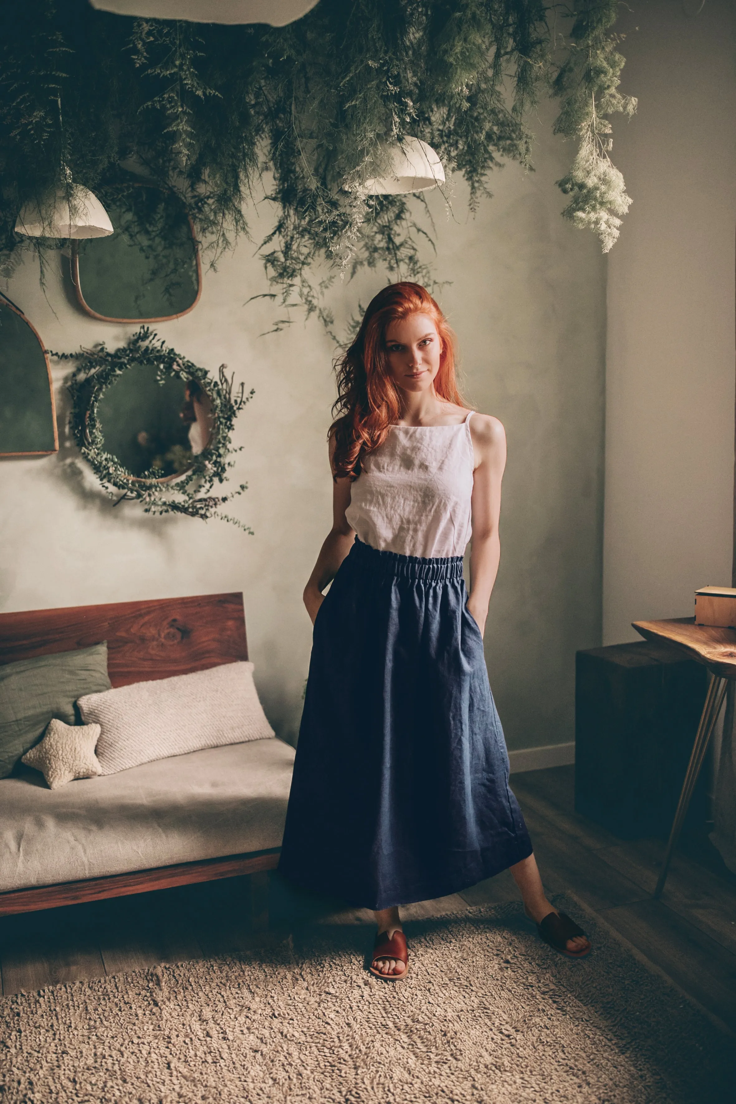 Linen Skirt with Pockets