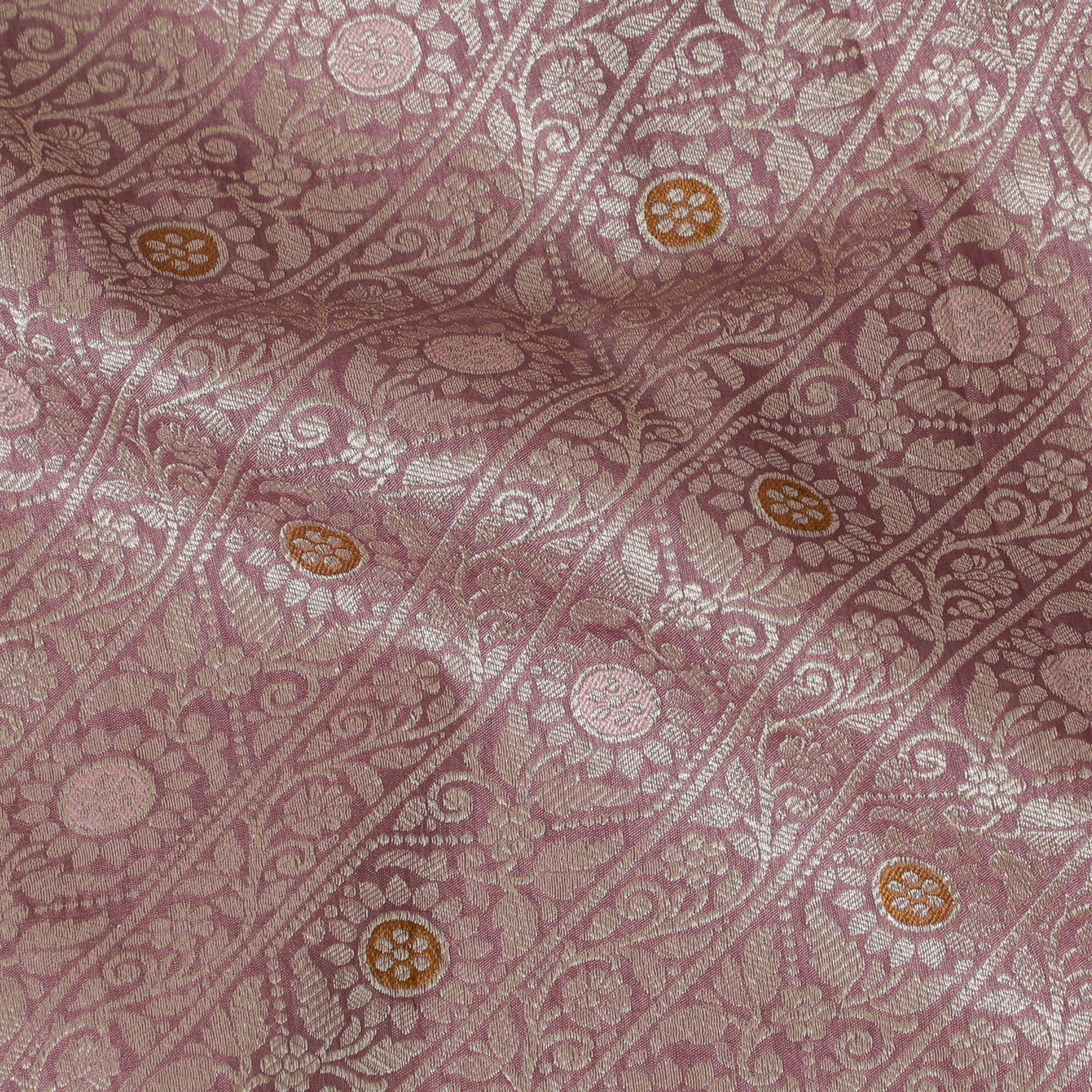 Mauve Majesty Brocade Fabric – Golden Ornamental Elegance-D19052