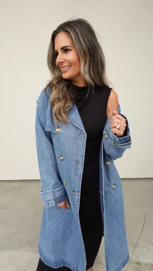 Medium Wash Denim Trench Coat