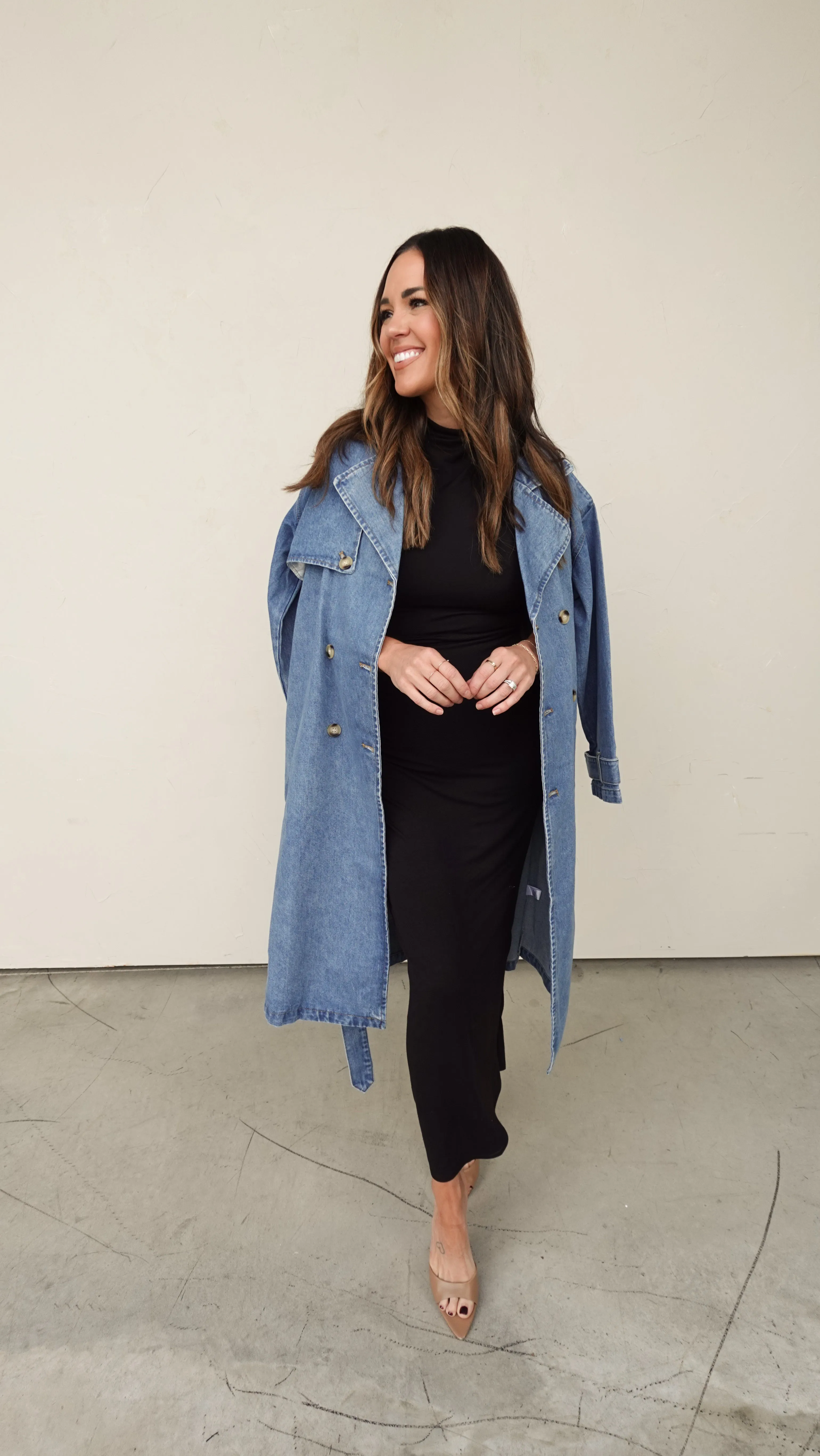 Medium Wash Denim Trench Coat