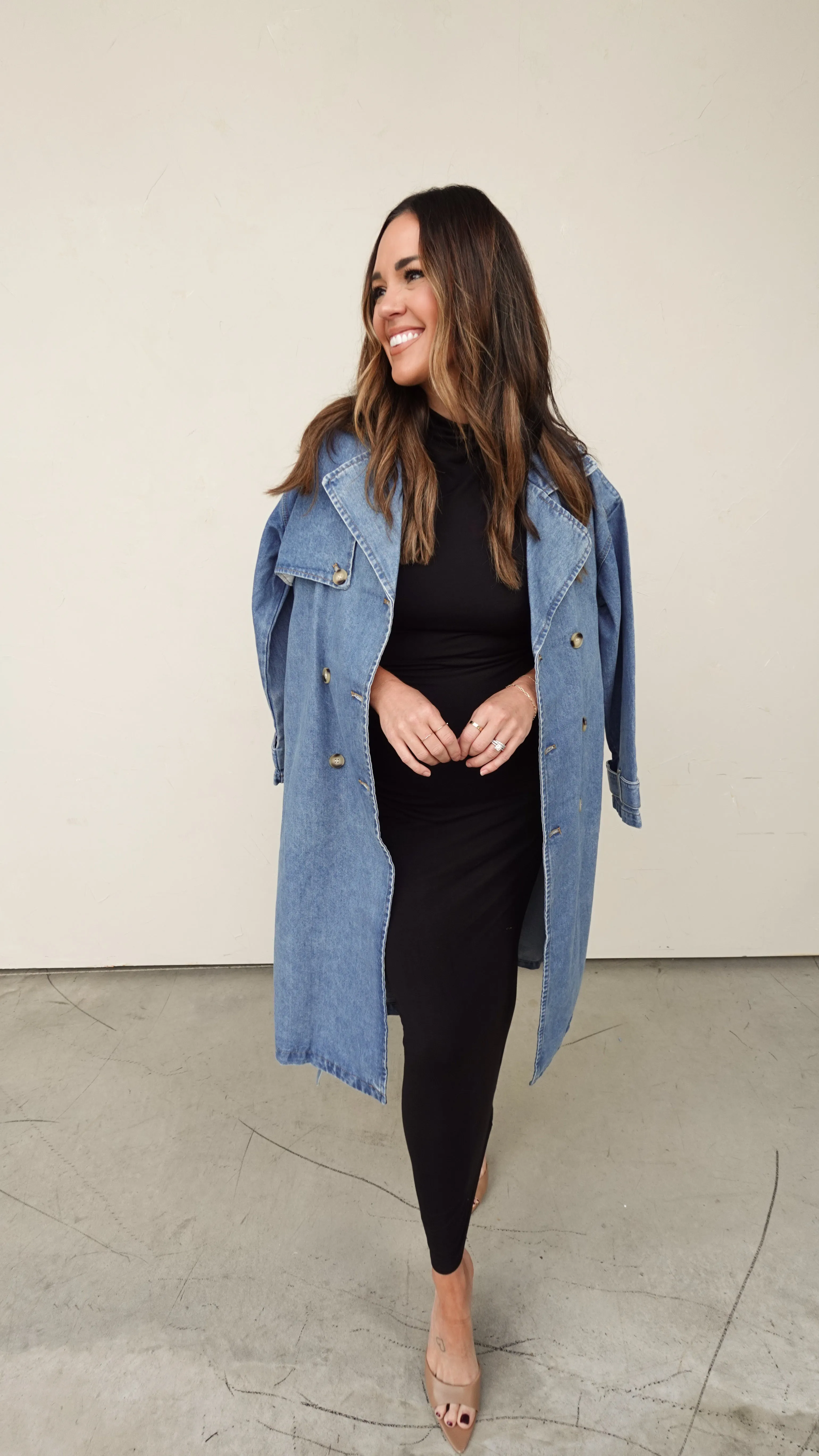 Medium Wash Denim Trench Coat