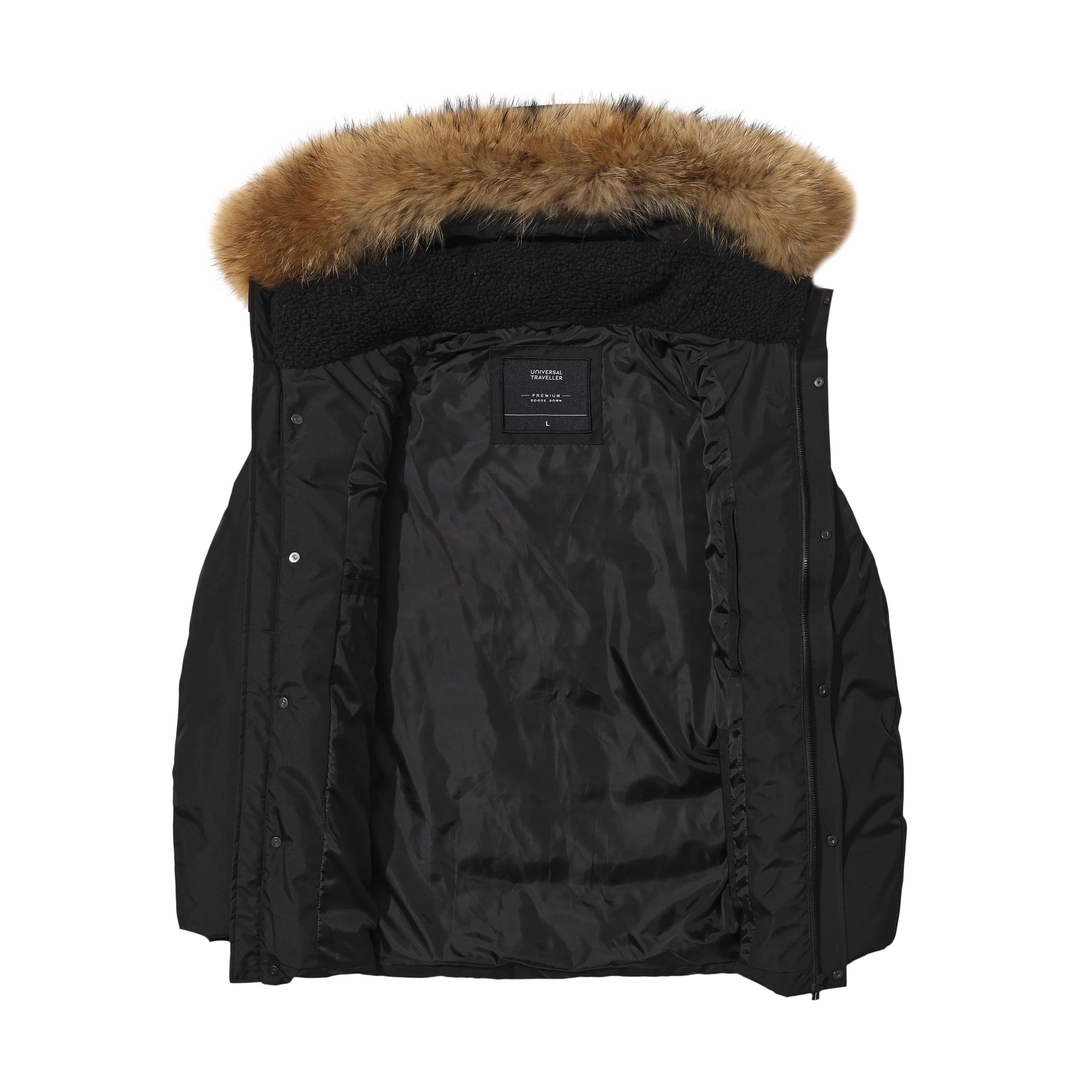 Men's Mixed Fabric Goose Down Jacket With Genuine Raccoon Fur