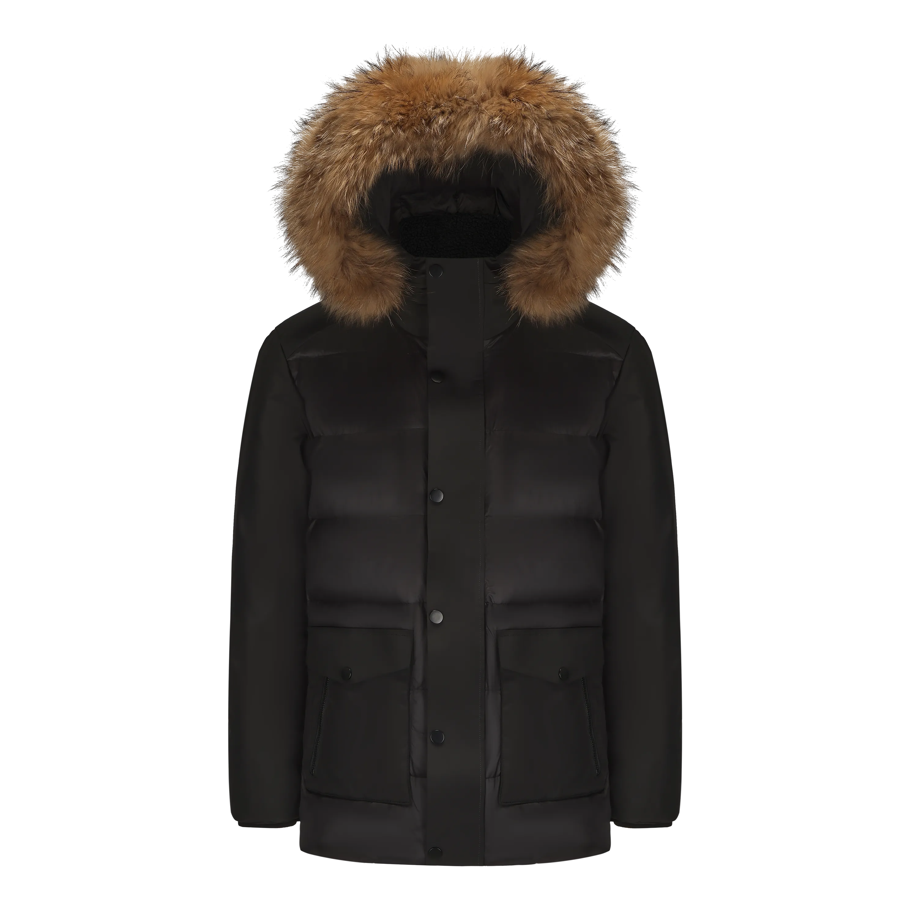 Men's Mixed Fabric Goose Down Jacket With Genuine Raccoon Fur