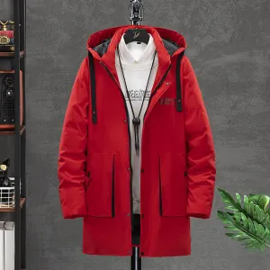 Men's Plus Thick Warm Windbreaker Mid-length Hooded Cotton Coat