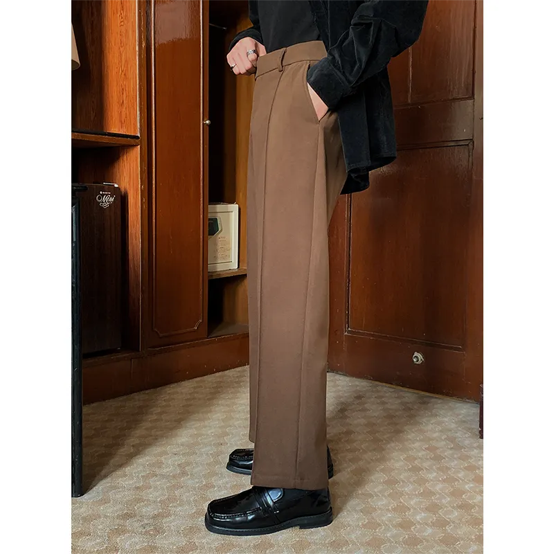 Men's Retro Mid-waist Casual Straight-leg Loose Suit Pants