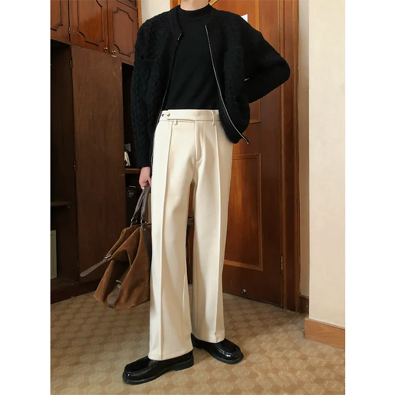 Men's Retro Mid-waist Casual Straight-leg Loose Suit Pants