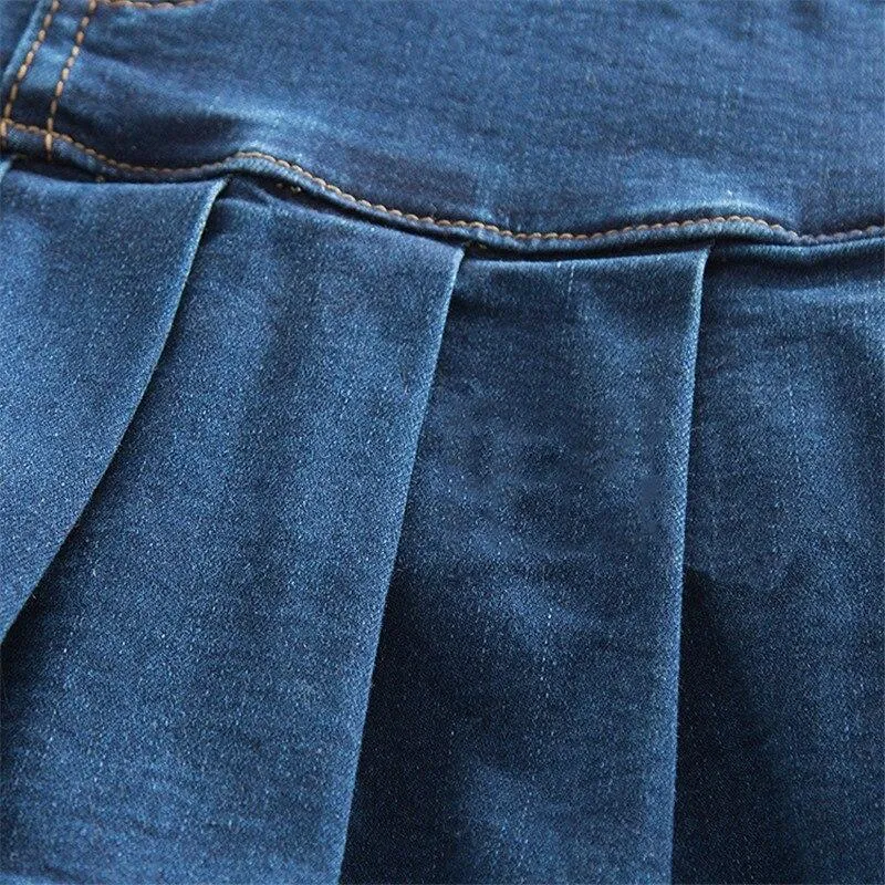 Micro Mini Short Skirt 6XL 7XL 8XL Plus Size Jeans Skater Women Elastic High Waist Bottom Lady Female Casual Pleated Denim Skirt