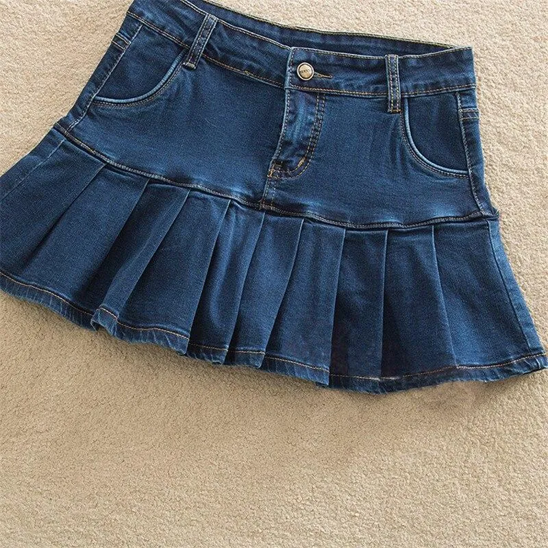 Micro Mini Short Skirt 6XL 7XL 8XL Plus Size Jeans Skater Women Elastic High Waist Bottom Lady Female Casual Pleated Denim Skirt