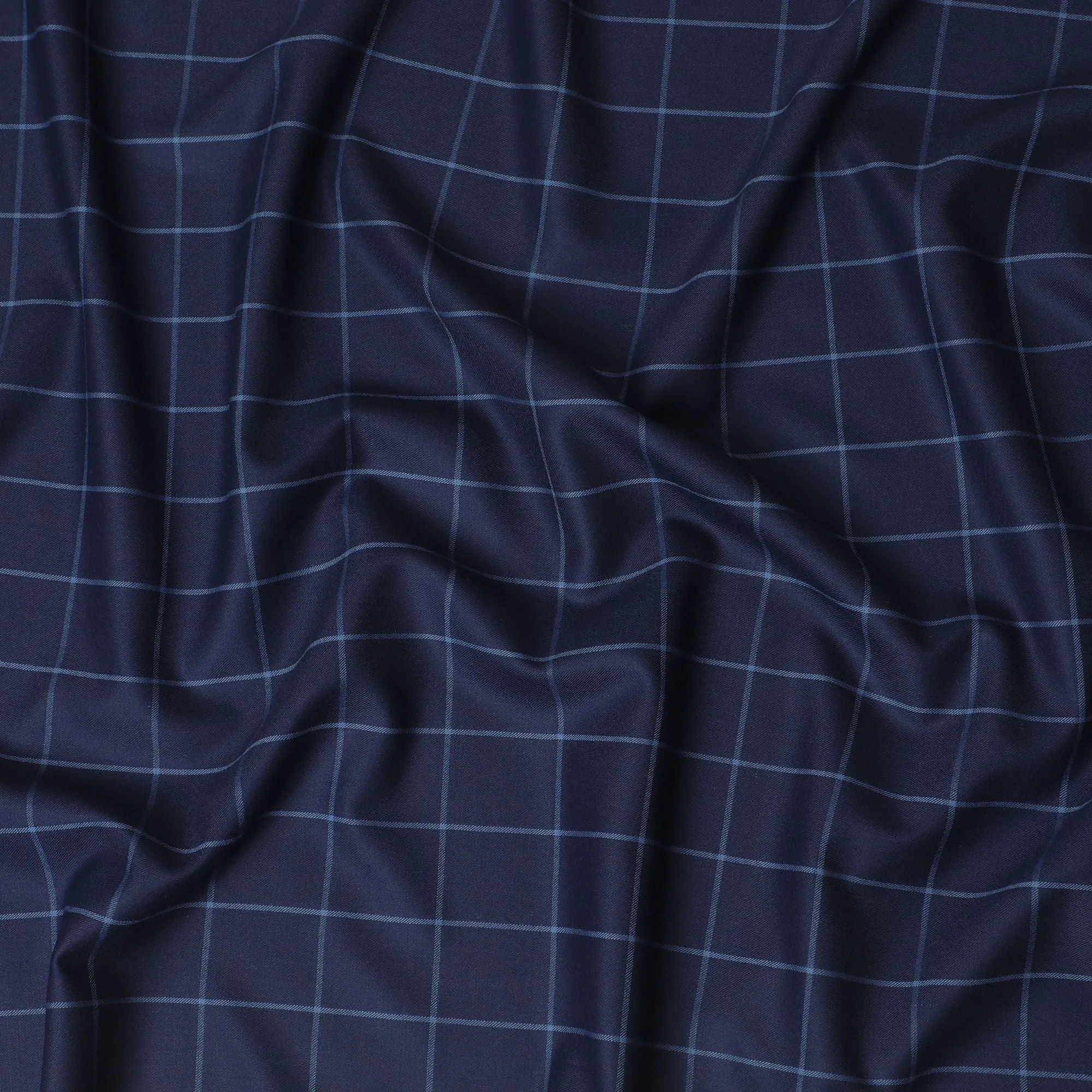 Navy Check SuperFine Merino Wool Fabric: 150cm Sophisticated Suiting from the UK-D17556