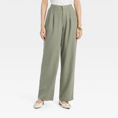 New - Women's High-Rise Linen Pleat Front Straight Trousers - A New Day