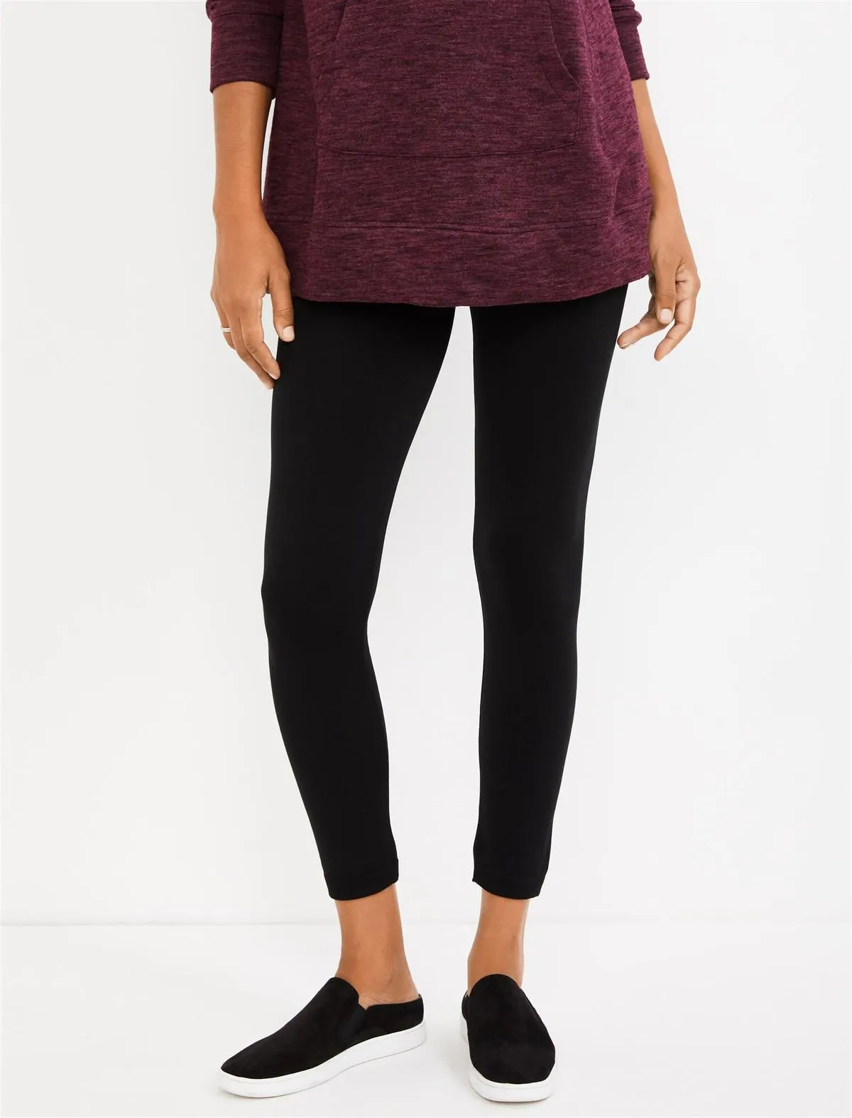 Over The Belly Fleece Maternity Leggings in Black