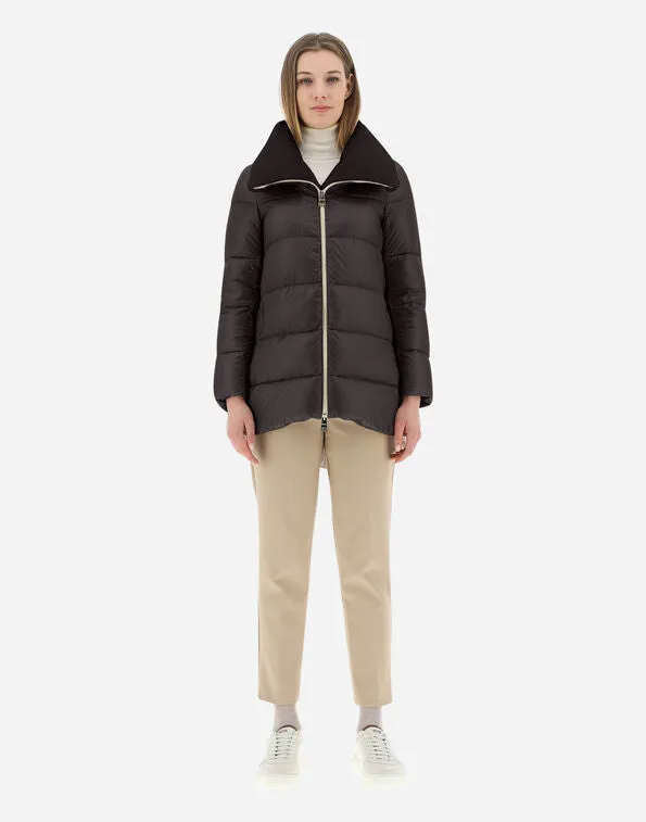 Oversized Ultralight Nylon and Lady Jacket in Brown