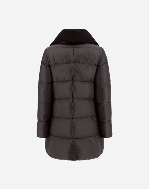 Oversized Ultralight Nylon and Lady Jacket in Brown