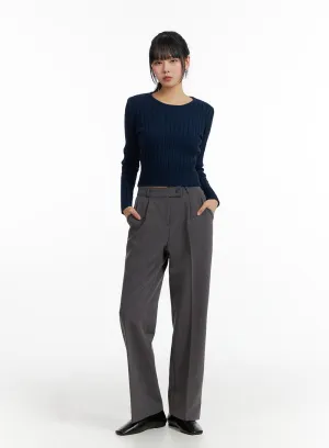 Pintuck Straight Leg Tailored Pants IF402