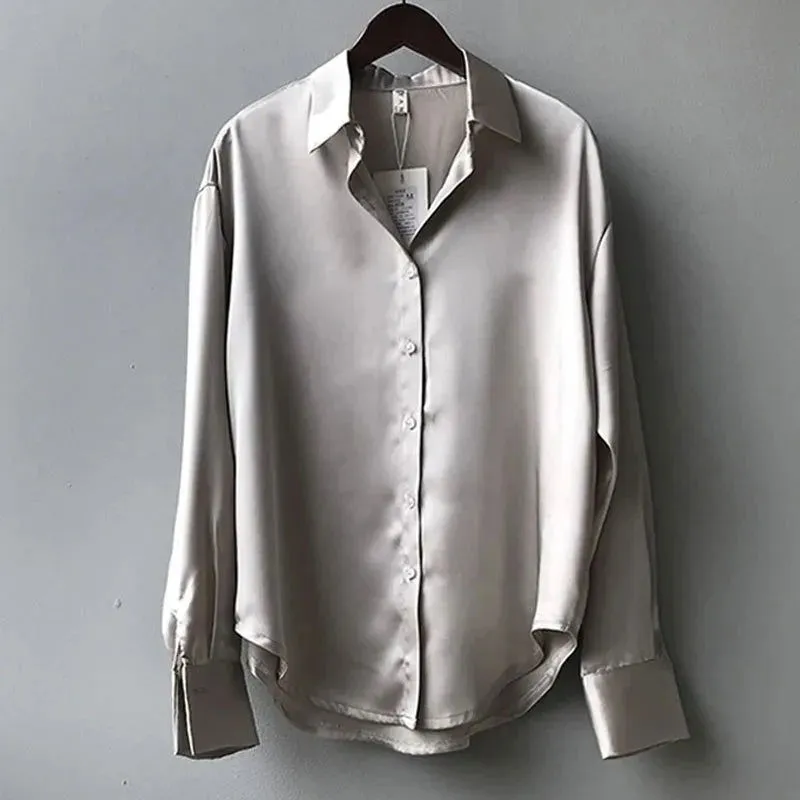 Professional Button Front Soft Satin Shirts