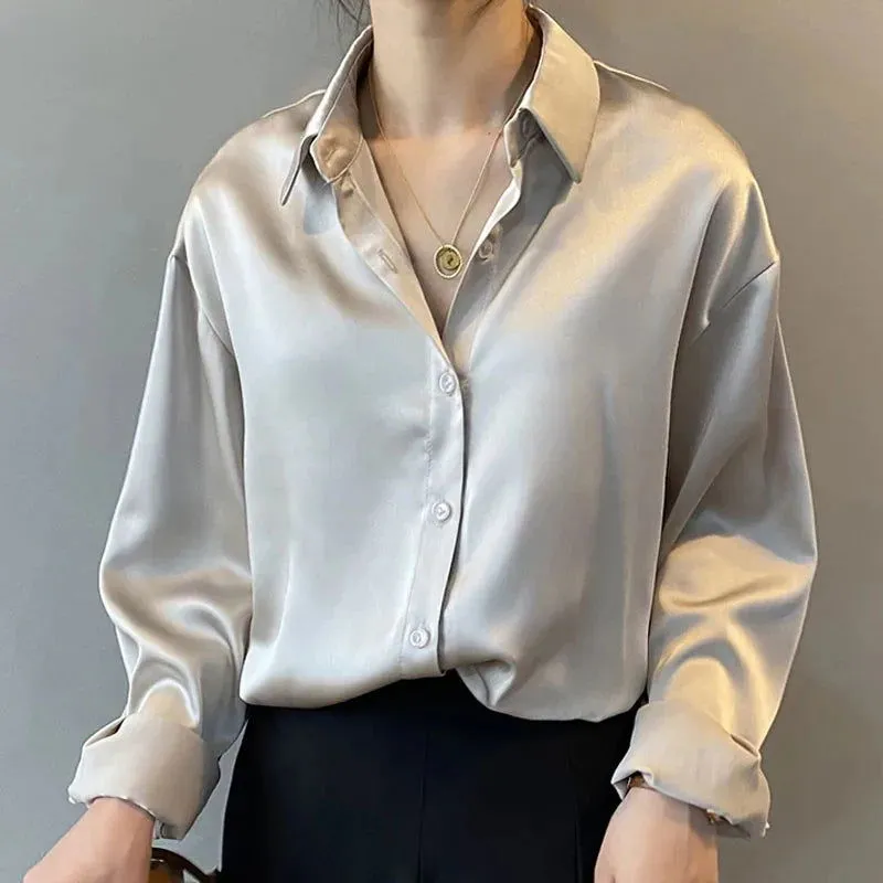 Professional Button Front Soft Satin Shirts