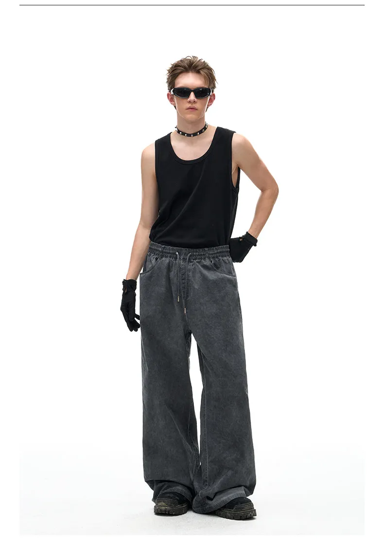 Stain dyed loose straight leg casual pants