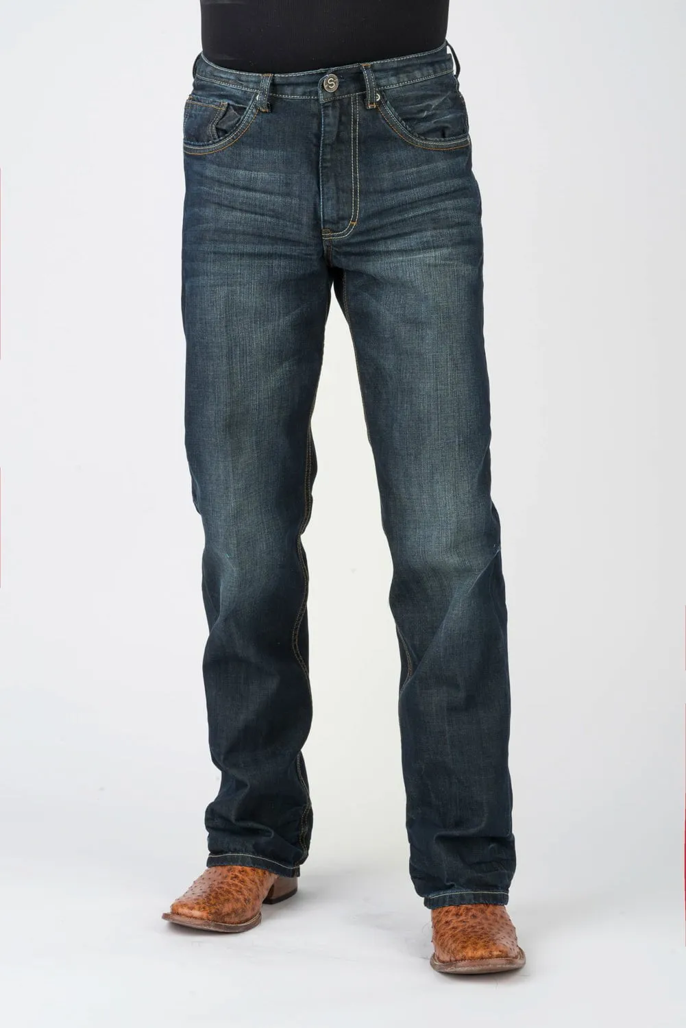 Stetson Mens Blue Cotton Blend Piece Back X Jeans