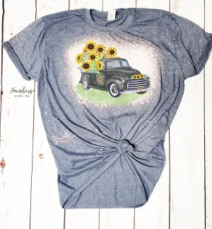 Sunflower Blue Truck Farmhouse Style Bleached Shirt