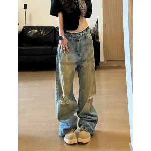 TAVIMART  -  Oversized Blue Casual Wide Leg Jeans High Waisted Vintage Wash Loose Straight Trousers Fashion Korean Street Trend Y2K Pants