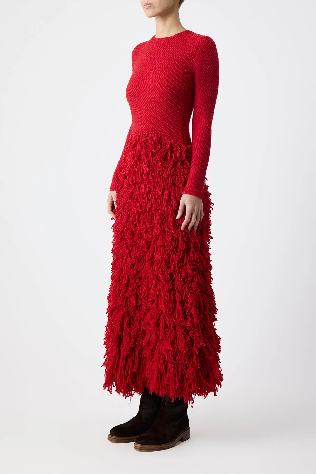 Turner Knit Maxi Dress in Scarlet Red Virgin Wool Cashmere Silk