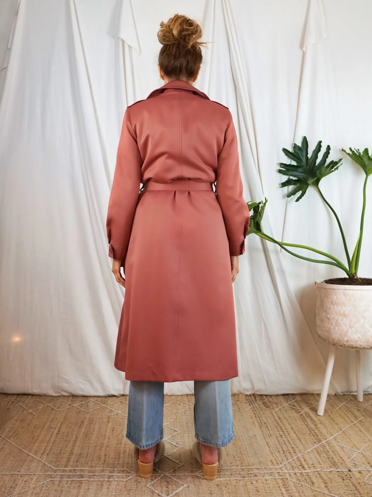 Vintage Dusty Rose Belted Trench Coat