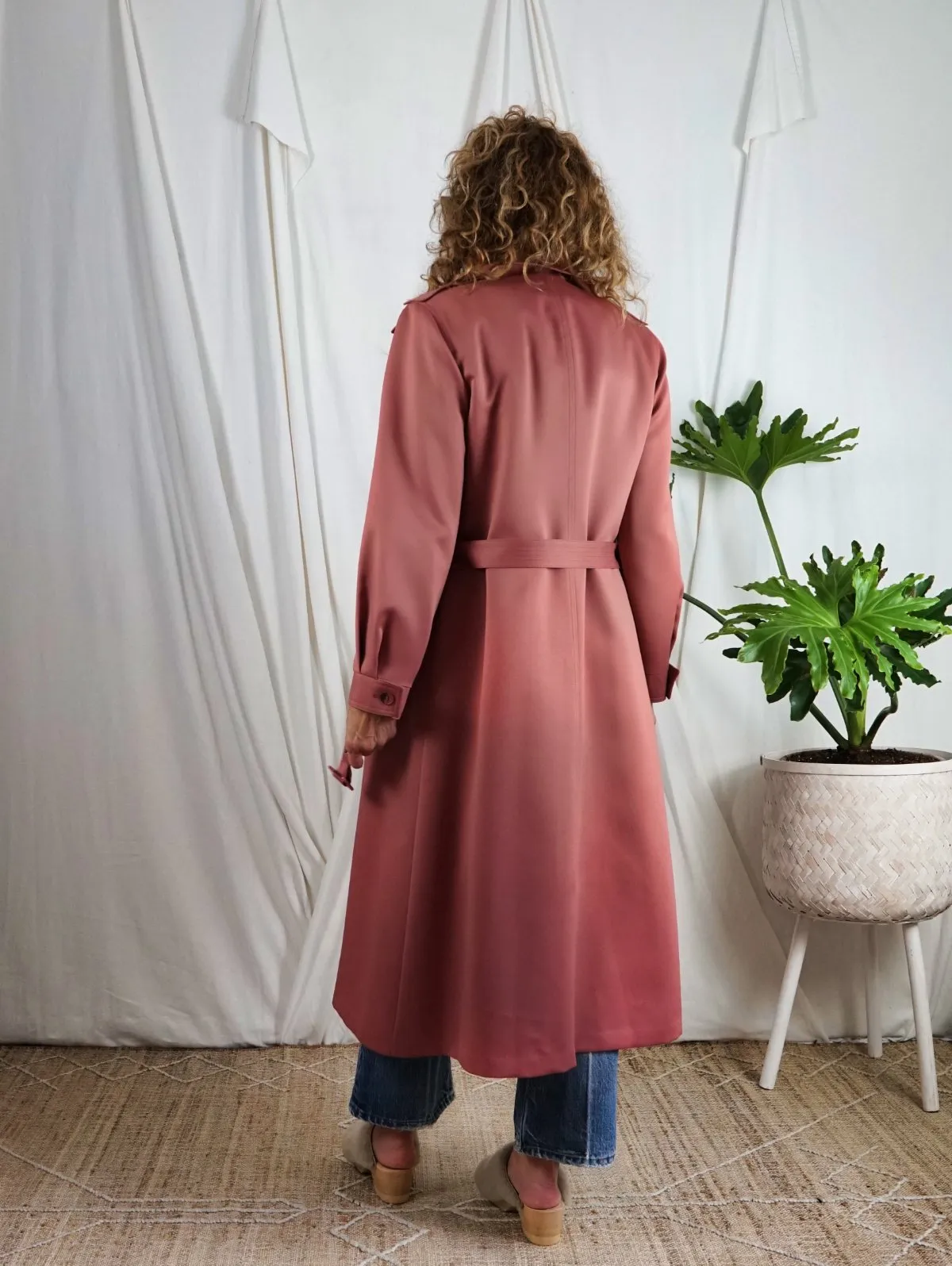 Vintage Dusty Rose Belted Trench Coat