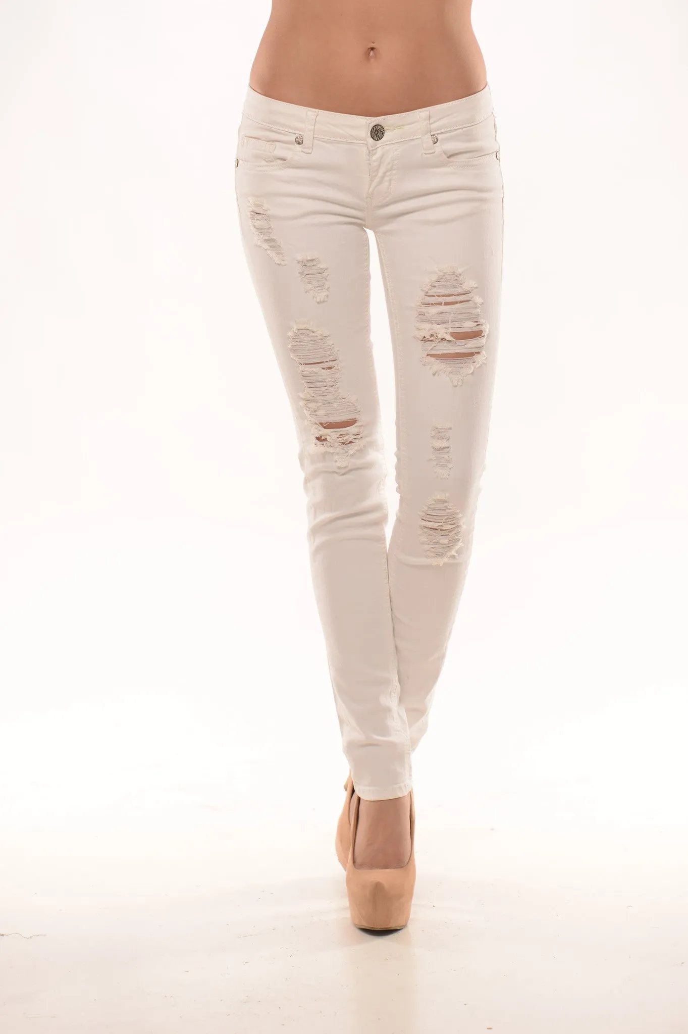 White Destroyed Skinny Jeans - White