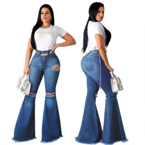 Women Elastic Waist Jegging Stretch Jeans Ripped