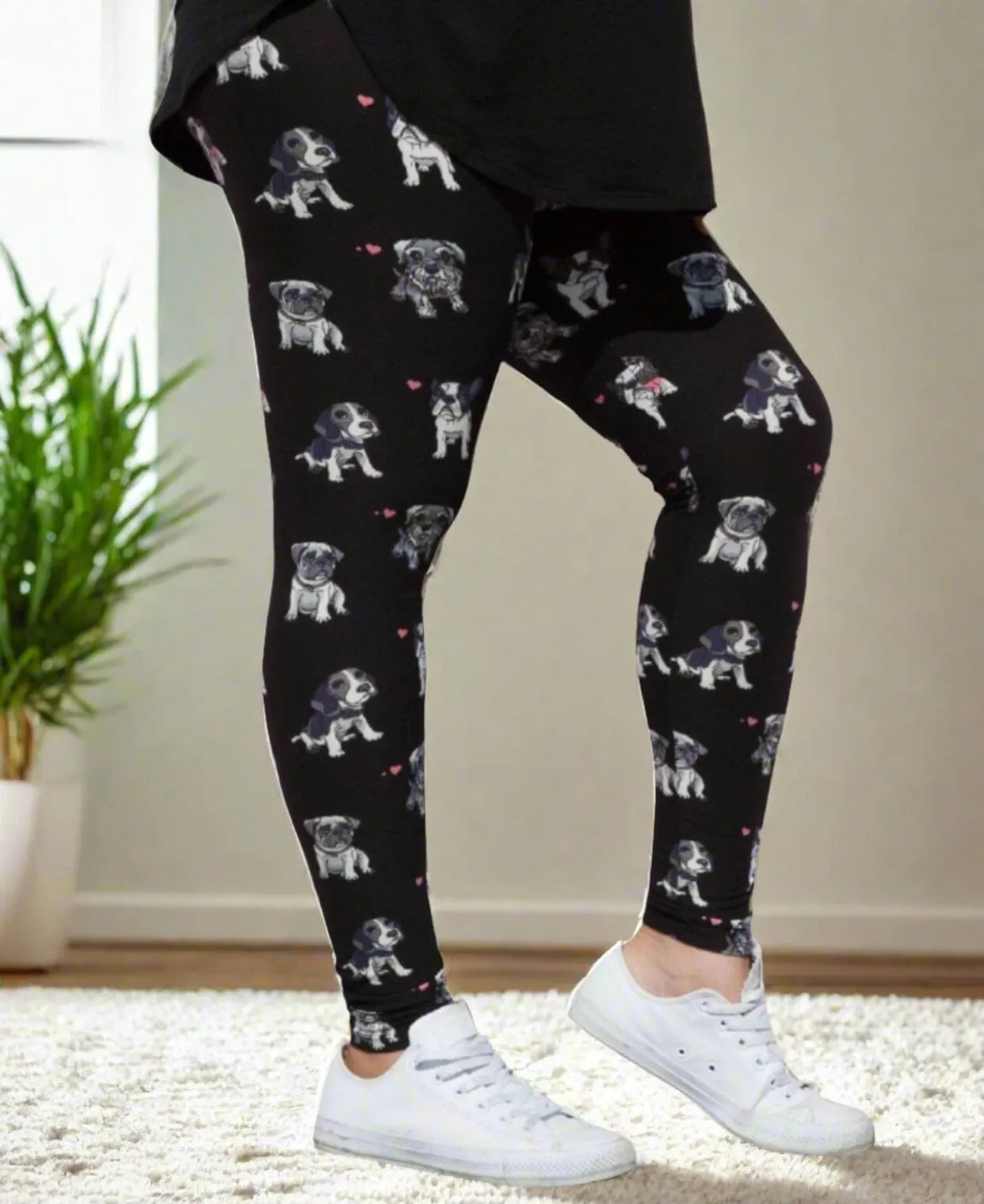 Womens Multi-Breed Dog Leggings, Soft Yoga Pants, Sizes 0-20, Yoga Waist, Black/Multi