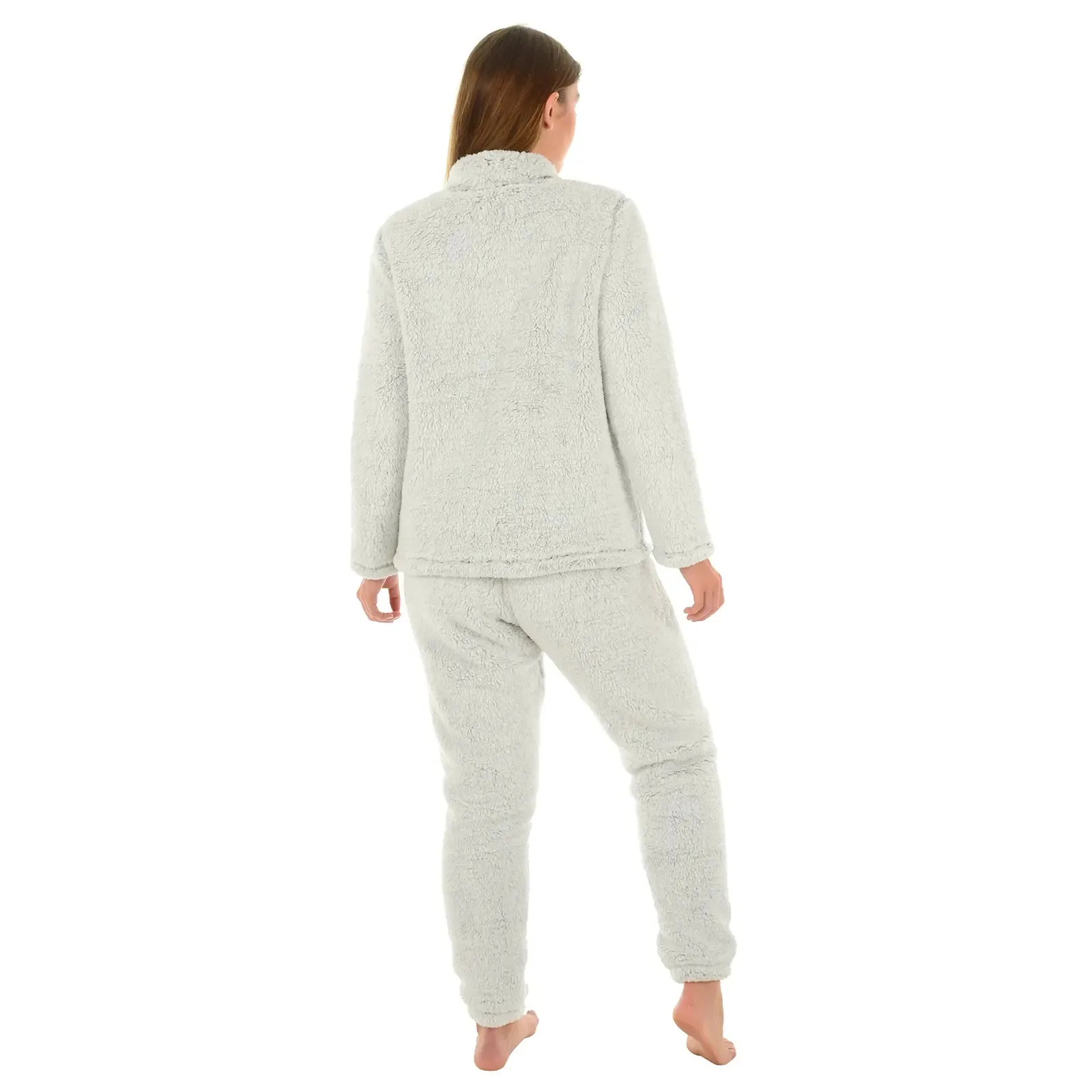 Womens Sherpa Fleece Pyjamas PJs Twosie Plush Loungewear Grey